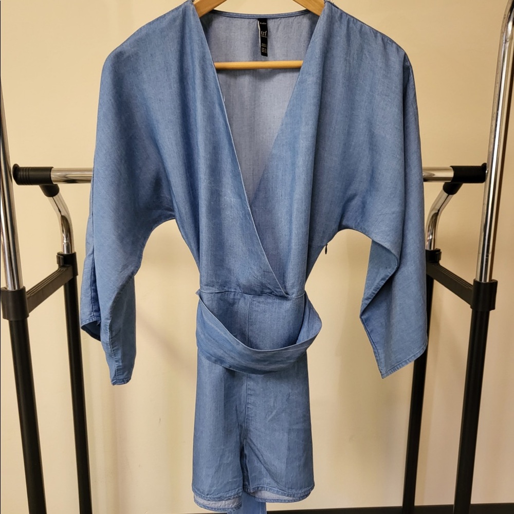 Kimono Sleeve Blue Chambray Romper